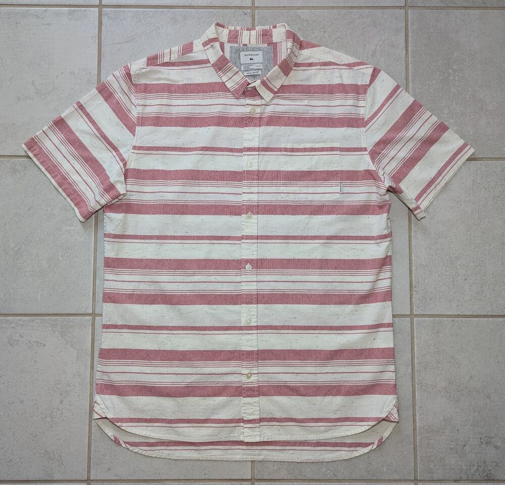 Quiksilver Men's Large Short Sleeve Button Up Striped Shirt Good Wall II